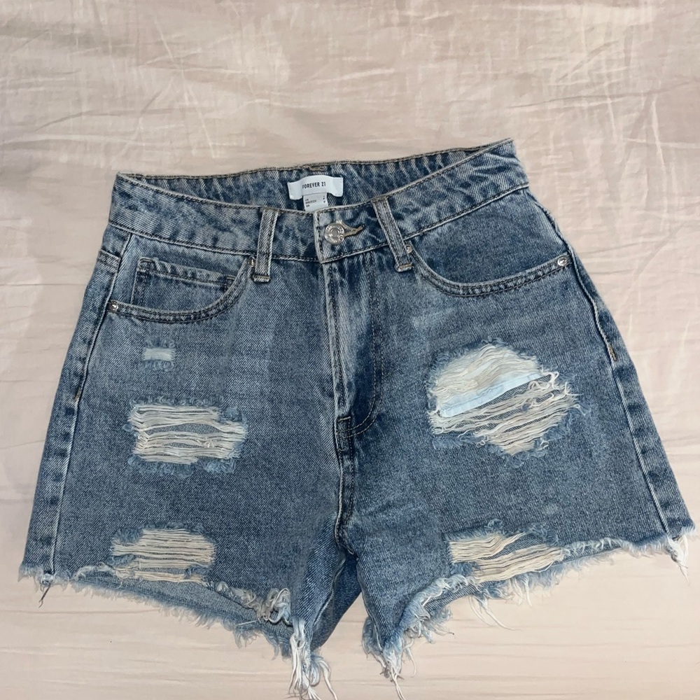 Forever 21 distressed high rise jean shorts